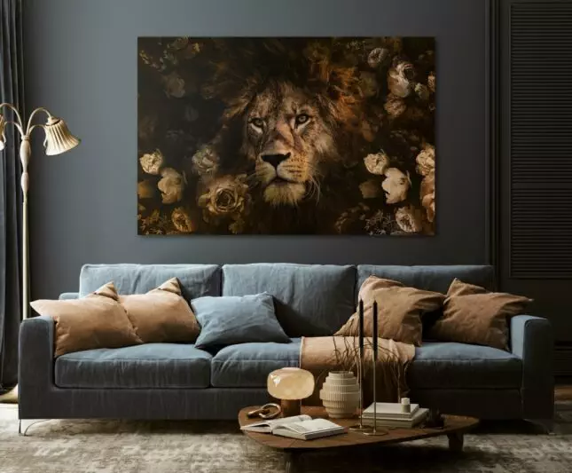 100x150 / 80x120 / 60x90cm -  Exclusive - KRUGER - Dieren - A Lion's Portrait Leeuw - Glasschilderij - meubelboutique.nl