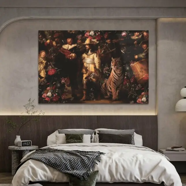 100x150 / 80x120cm (liggend) - Exclusive - Nachtwacht - Glasschilderij - meubelboutique.nl