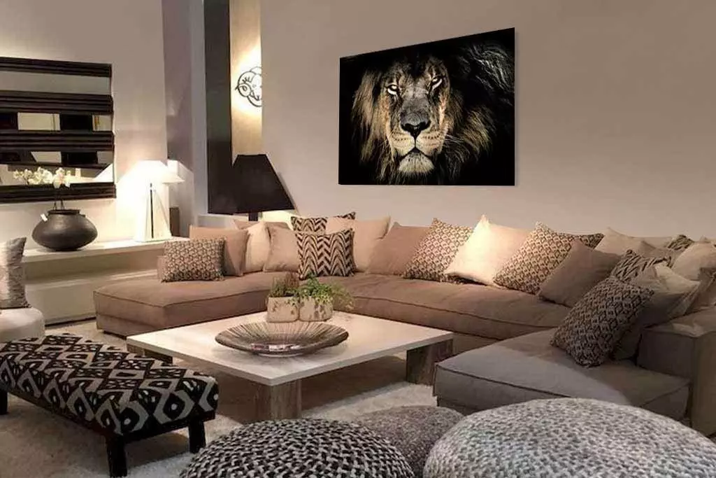 Glasschilderij leeuw woonkamer